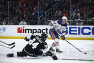 Connor McDavid #97 of the Edmonton Oilers skates the puck